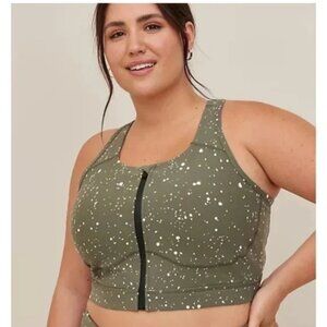 Torrid Happy Camper Green Speckled Low Impact Wireless Longline Sports Bra
